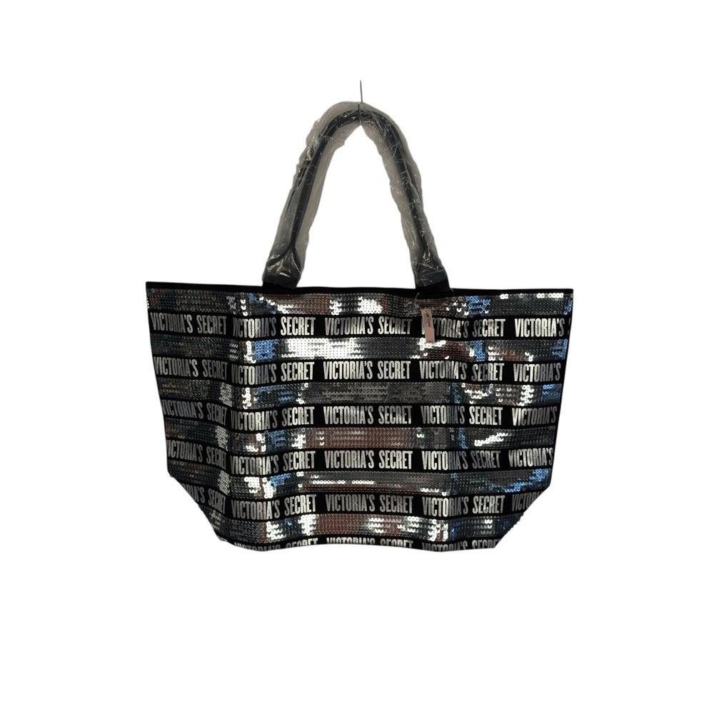 Victoria's Secret Sequin Tote OS Silver Logo Large Pouch Glam Y2K Bag